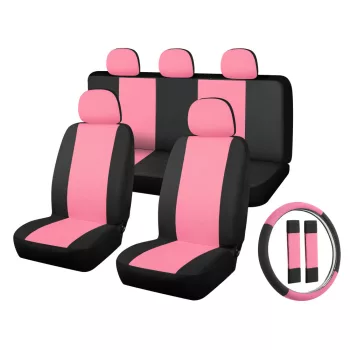   11 részes univerzális üléshuzat szett - két helyen osztható - légzsákos - pink-fekete