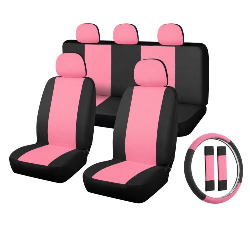 11 részes univerzális üléshuzat szett - két helyen osztható - légzsákos - pink-fekete - 01563
