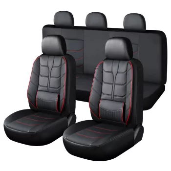   11 részes műbőr univerzális üléshuzat szett - 2helyen osztható, légzsákos, deréktámasszal - fekete-piros
