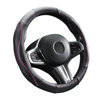   Valódi bőr kormányvédő szellőző lyukacsos pink betétes mintával - 36-38cm - DW-5506RO