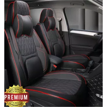   15 részes prémium műbőr üléshuzat szett nyakpárnákkal - légzsákos - osztható - fekete/piros