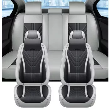   13 részes prémium műbőr üléshuzat szett nyakpárnákkal - légzsákos - osztható - fekete/sötétszürke