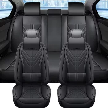   13 részes prémium műbőr üléshuzat szett nyakpárnákkal - légzsákos - osztható - fekete