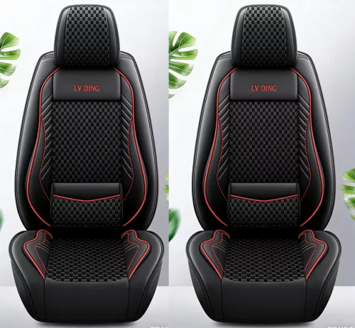 11 részes Ice Silk kárpit/műbőr üléshuzat szett - légzsákos - osztható - fekete/piros