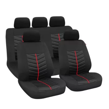   9 részes univerzális üléshuzat szett - 2 helyen osztható - légzsákos - fekete/piros csíkkal