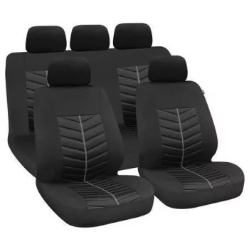   9 részes univerzális üléshuzat szett - 2 helyen osztható - légzsákos - fekete/szürke csíkkal