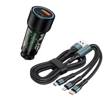 Autós gyors töltő USB/USB-C + 3 az 1-ben - 5A 20W 12-24V