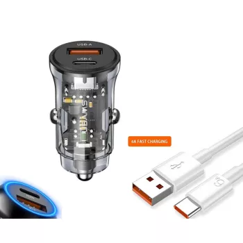   Autós gyors töltő USB/USB-C + kábel USB/TIPE-C - 6A 20W - 12-24V