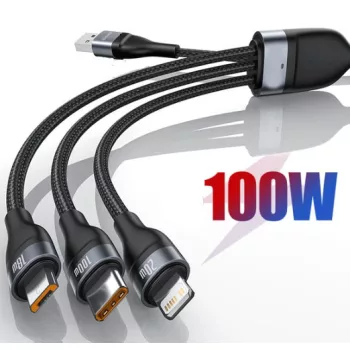   3in1 gyortöltő kábel - alumínium ötvözet - 120cm - 12095 6A-100W