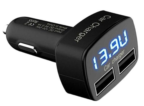 Autós töltő + voltmérő - USB + USB-C (PD) - Quick Charge 3.0 - 12-24V