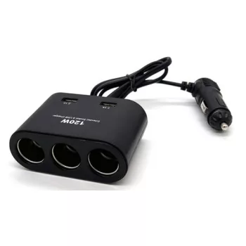   Szivargyújtó elosztó 3-as + 2 USB aljzat 12/24V - max. 120W