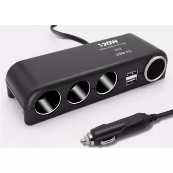   Szivargyújtó elosztó 3-as + 2 USB aljzat + öngyújtó aljzat - 12/24V -max. 120W