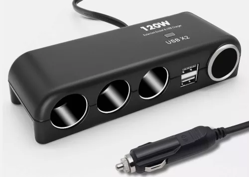 Szivargyújtó elosztó 3-as + 2 USB aljzat + öngyújtó aljzat - 12/24V -max. 120W