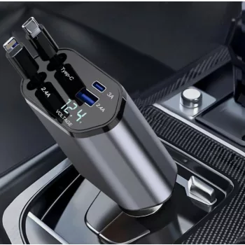 4in1 autós töltő  kihúzható kábellel - 120W 12/24V