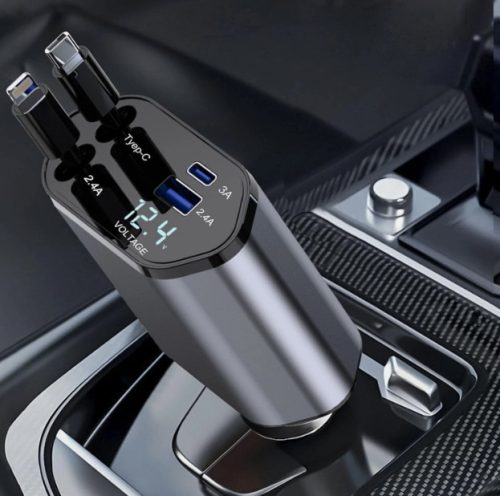 4in1 autós töltő  kihúzható kábellel - 120W 12/24V