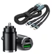 Autós gyorstöltő + 3in1 gyorstöltő kábel - 2 portos - 12/24V