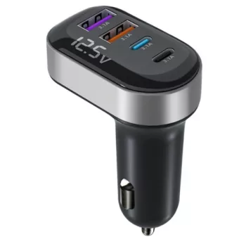   Szivargyújtós autós töltő - 4 portos, beépített voltmérővel - 12/24V 15W