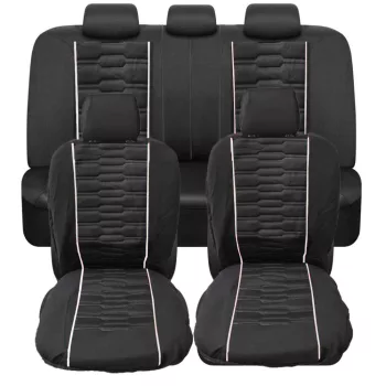   9 részes univerzális üléshuzat szett - légzsákos - fekete színű - fehér csíkokkal