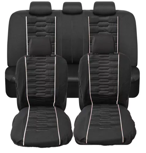 9 részes univerzális üléshuzat szett - légzsákos - fekete színű - fehér csíkokkal
