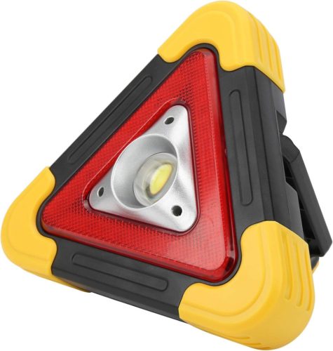 Figyelmeztető háromszög LED lámpa - többfunkciós, napelemes vészjelző, powerbank - 16.5x16.5cm