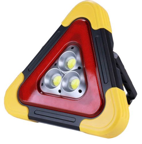 Figyelmeztető háromszög LED lámpa - többfunkciós, napelemes vészjelző, powerbank-  24x27cm