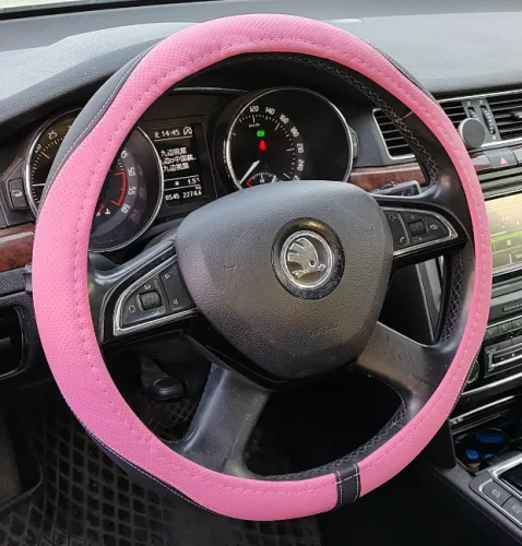 Univerzális műbőr kormányvédő - 38cm - pink - 2397P