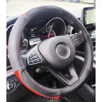 Valódi bőr kormányvédő - 38cm - fekete-piros