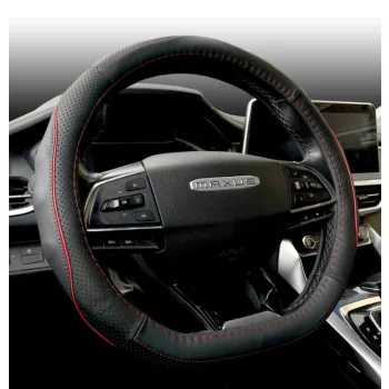   Bőr kormányvédő "D" típusú - fekete/piros betéttel - 38cm - KV-5209D/BR