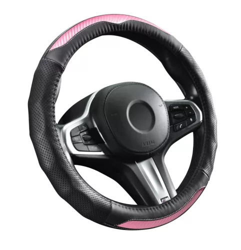 CARBON DESIGN valódi bőr kormányvédő - 38cm - fekete-pink