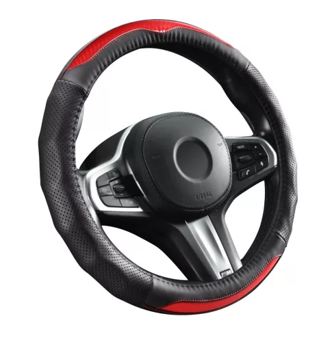 CARBON DESIGN valódi bőr kormányvédő - 38cm - fekete-piros
