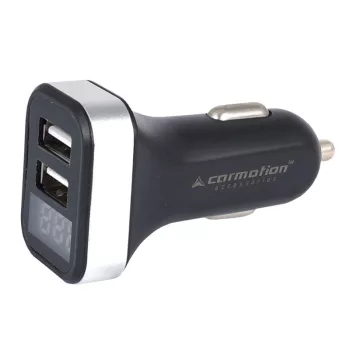   Szivargyújtós autó töltő, 2x USB- 2.1A, 12/24V - voltmérővel