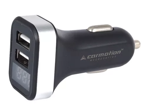 Szivargyújtós autó töltő, 2x USB- 2.1A, 12/24V - voltmérővel