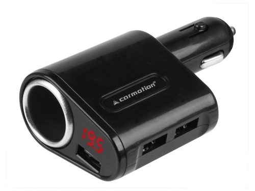 Carmotion szivargyújtó elosztó, voltmérővel 12/24V 3X USB 5A