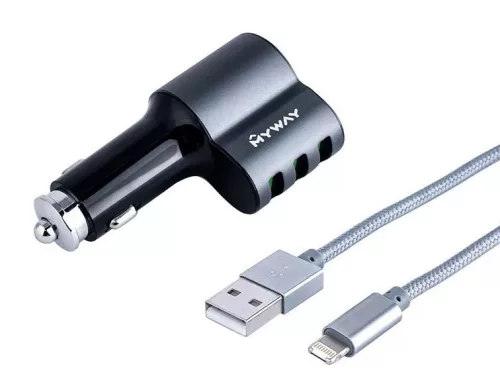 MYWAY szivargyújtós autós töltő + Ligthning kábel - 12/24V - CM63002