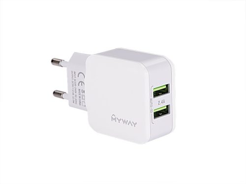 Hálózati töltő - 2 USB 2.4A - fehér