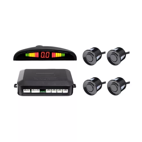 12V-os tolatóradar készlet - 4 szenzoros, LED-es kijelzővel