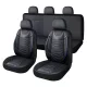 11 részes műbőr univerzális üléshuzat szett - 2helyen osztható, légzsákos - fekete-kék 