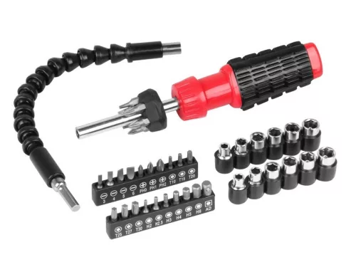 Csavarhúzó flexibilis hosszabbítóval, bitekkel és dugókulcsokkal - 40darabos készlet