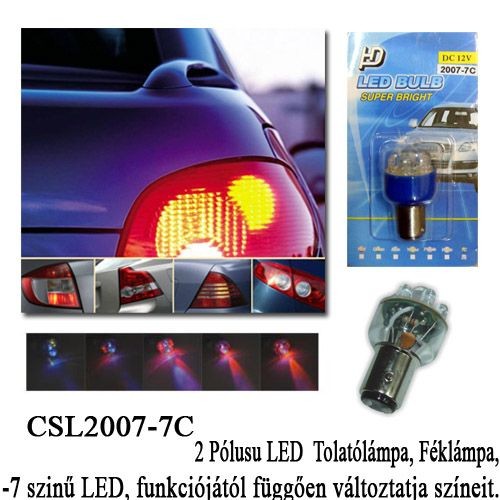 7 színű LED izzó - CSL2007-7C Bay15D - 1db