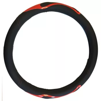   Műbőr sport mintás kormányvédő - fekete/piros - 36-38cm - KV-TH38567R