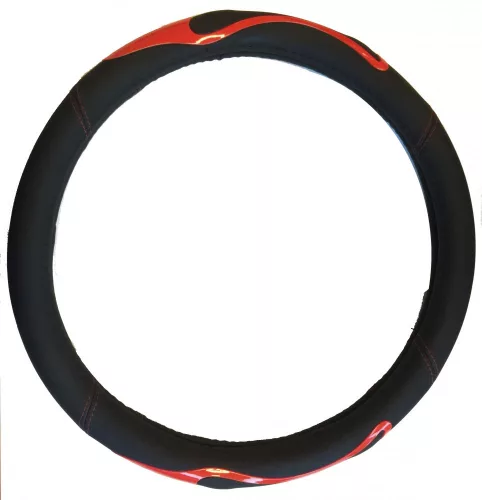 Műbőr sport mintás kormányvédő - fekete/piros - 36-38cm - KV-TH38567R