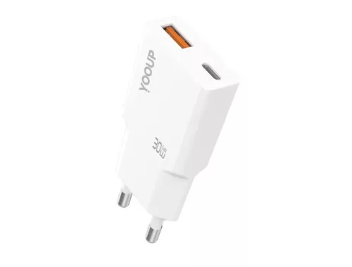 YOOUP 30W ultra vékony dupla hálózati töltő - USB/TYPE-C PD - NC113-D