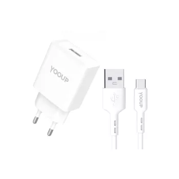   YOOUP 12W USB-s hálózati töltő + USB/TYPE-C kábel - NC76-A+NB36-P9