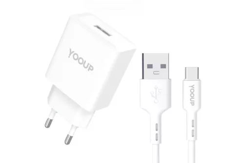 YOOUP 12W USB-s hálózati töltő + USB/TYPE-C kábel - NC76-A+NB36-P9