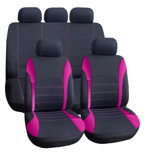 Univerzális 8 részes üléshuzat szett - pink-fekete színű