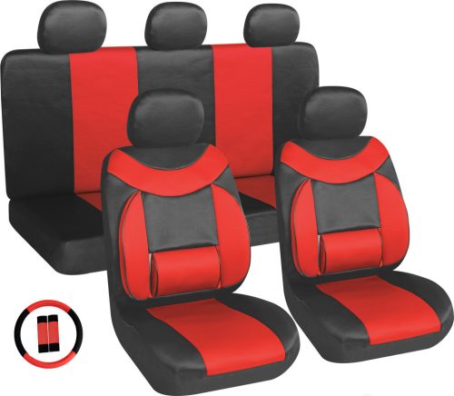 Univerzális 11 részes deréktámaszos üléshuzat szett - piros-fekete - AG28505