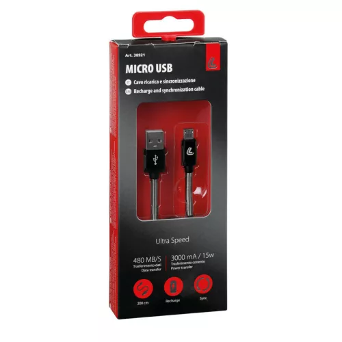 Lampa micro USB mobil kábel - fekete - 200cm