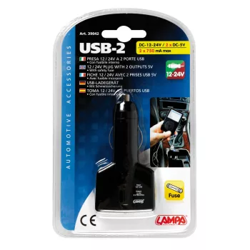 Szivargyújtós USB töltő 12/24V + 2 USB
