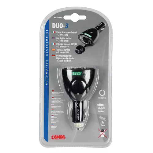 Szivargyújtós USB töltő + 2 USB