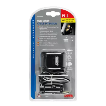   Lampa PL-2 szivargyújtó elosztó 2-es, kábellel - 10A 12/24V
